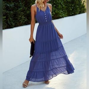 PRETTYGARDEN Women's Spaghetti Strap Sleeveless High Waist Maxi Dress Size Small